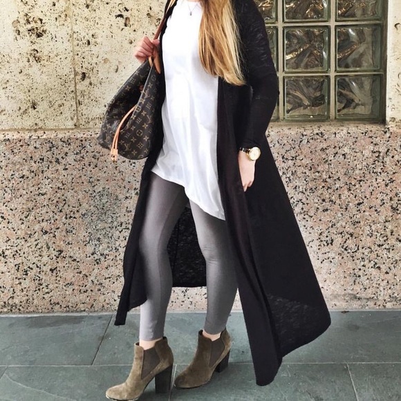 XL Essential Sarah Black Duster Sweater w Pockets - Picture 5 of 15